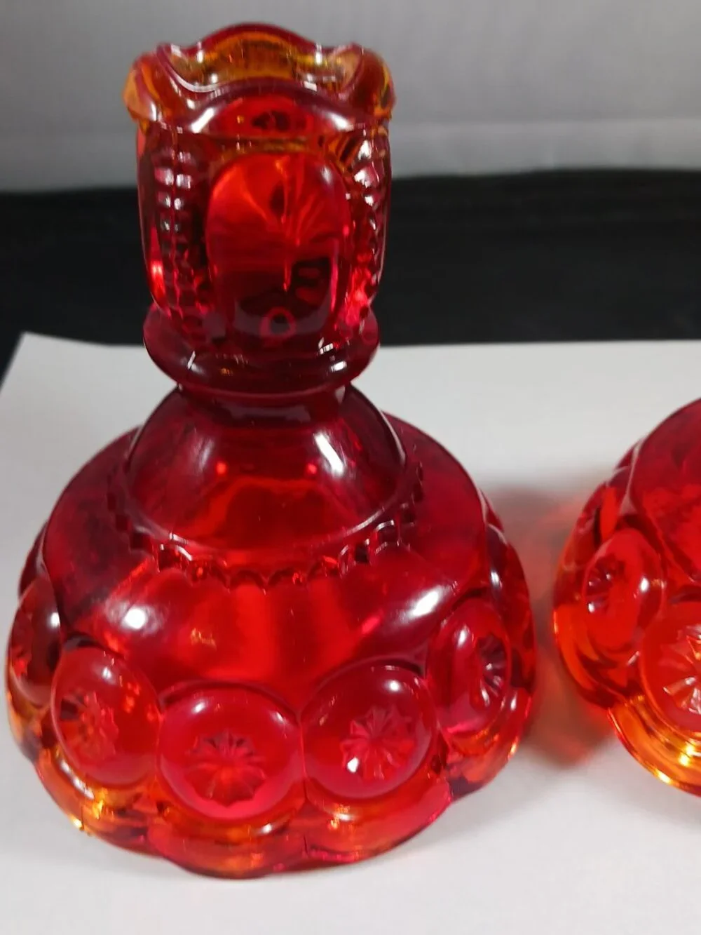 Vintage LE Smith Amberina Glass Candle Holders: Moon & Stars